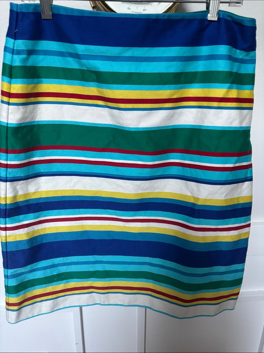 TALBOTS Size 10 Multi-Color Blue Red Green Yellow Striped Skirt 100% Cotton